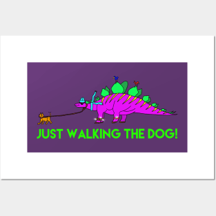 Stegosaurus Dinosaur Walking His Chihuahua Dog! Posters and Art